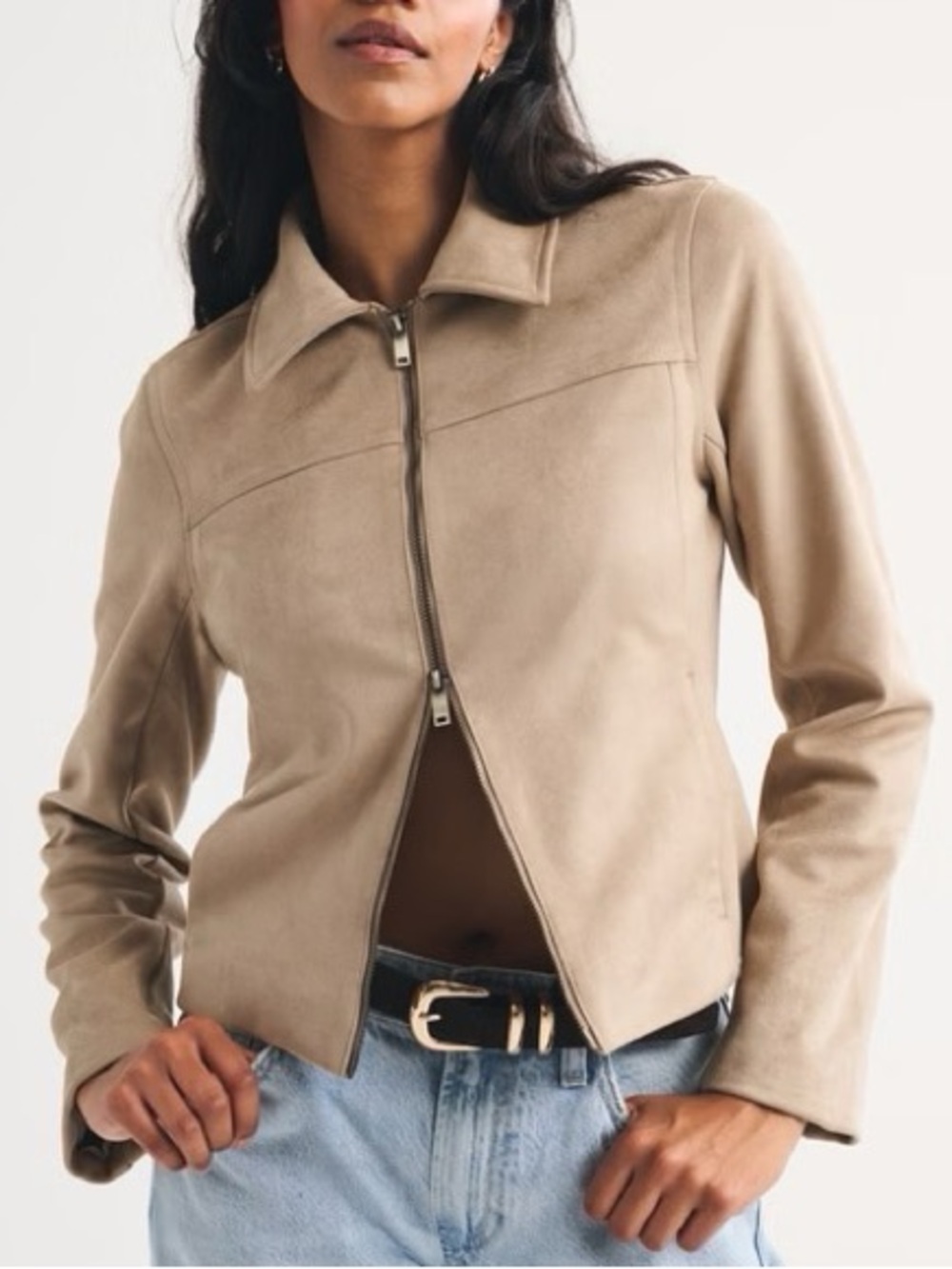 A & F Slim Zip Vegan Suede Tan Jacket Size XL - Picture 1 of 9